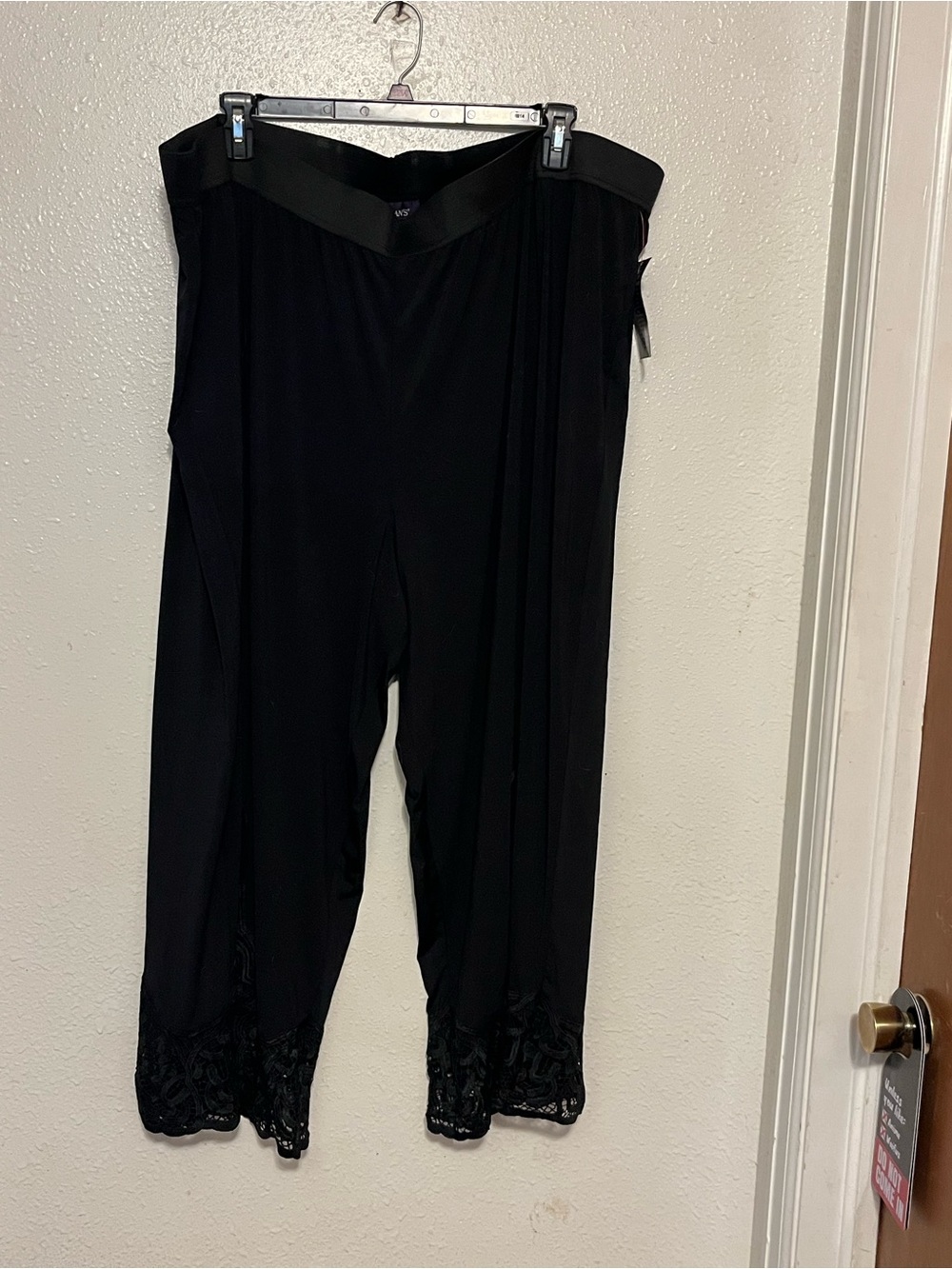 Plus size Black Wide leg harem style elastic waist crotchet detail